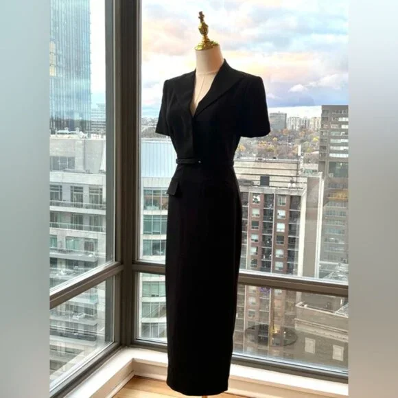 🆕 ROLAND MOURET 🧿 NWOT Belted Cady Midi Dress, Black - Sz UK 6 / US 2 - Picture 10 of 16